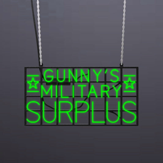 #A408 - "Gunny's Military Surplus" Neon Sign